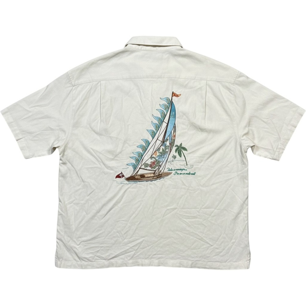 Tommy Bahama Button Up Shirt XXL White Silk Sails Call Sailboat Camp Shirt